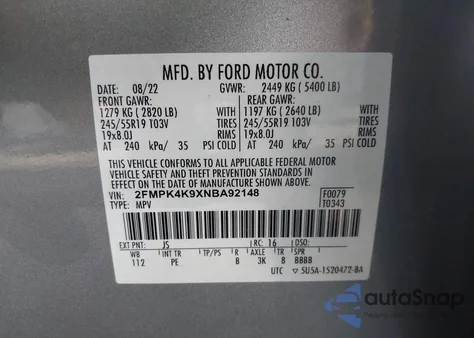 2022 Ford Edge Titanium from USA, damaged, VIN 2FMPK4K9XNBA92148